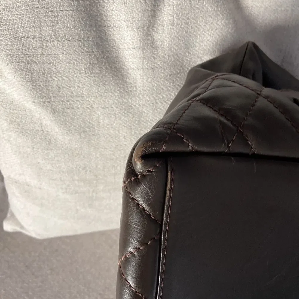 Chanel Lamb skin should’ve back zipper closure silver details chocolate color